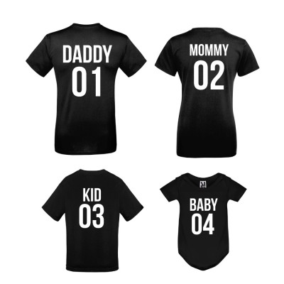 Set produse pe alb sau pe negru Daddy 01, Mommy 02, Kid 03 si Baby 04 pe alb Set produse pe alb sau pe negru Daddy 01, Mommy 02, Kid 03 si Baby 04 pe alb