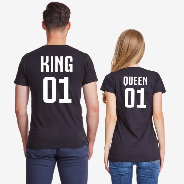 Tricouri pentru cupluri pe alb sau pe negru King 01 si Queen 01