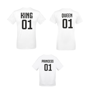 Set tricouri de familie King 01, Queen 01 si Princess 01 alb Set tricouri de familie King 01, Queen 01 si Princess 01 alb