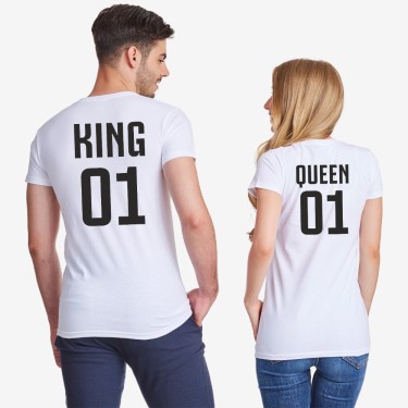 Tricouri pentru cupluri pe alb sau pe negru King 01 si Queen 01