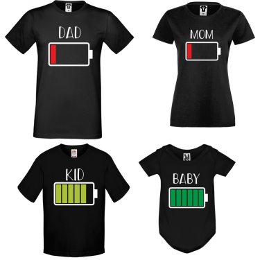Set tricouri si body de familie pe alb sau negru Battery Low 