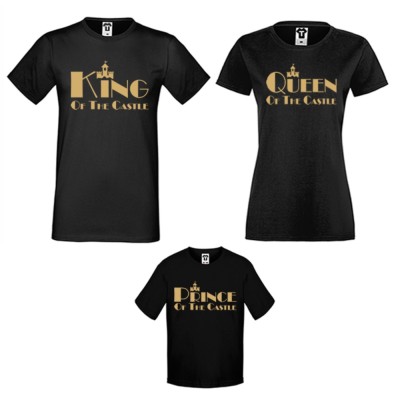 Set-uri de tricouri pentru familie pe alb sau pe negru King, Queen and Prince of the castle Set-uri de tricouri pentru familie pe alb sau pe negru King, Queen and Prince of the castle