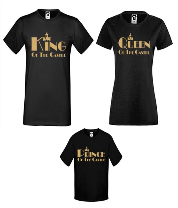 Set-uri de tricouri pentru familie pe alb sau pe negru King, Queen and Prince of the castle Set-uri de tricouri pentru familie pe alb sau pe negru King, Queen and Prince of the castle