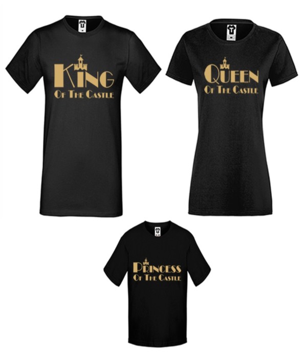 Set-uri de tricouri pentru familie pe alb sau pe negru King, Queen and Princess of the castle Set-uri de tricouri pentru familie pe alb sau pe negru King, Queen and Princess of the castle