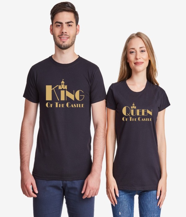 Tricouri pentru cupluri pe alb sau pe negru King and Queen of the castle negru