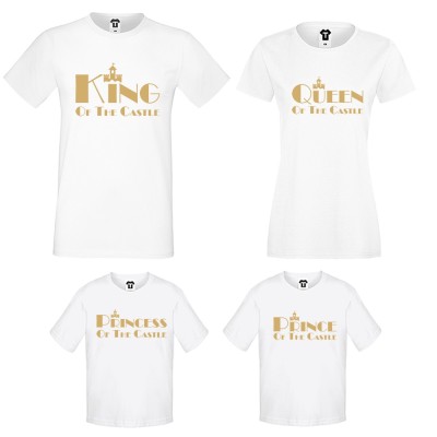 Set-uri de tricouri pentru familie pe alb sau pe negru King, Queen, Prince and Princess of the castle Set-uri de tricouri pentru familie pe alb sau pe negru King, Queen, Prince and Princess of the castle
