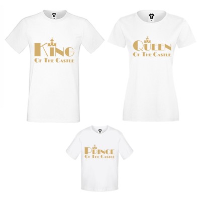 Set-uri de tricouri pentru familie pe alb sau pe negru King, Queen and Prince of the castle Set-uri de tricouri pentru familie pe alb sau pe negru King, Queen and Prince of the castle