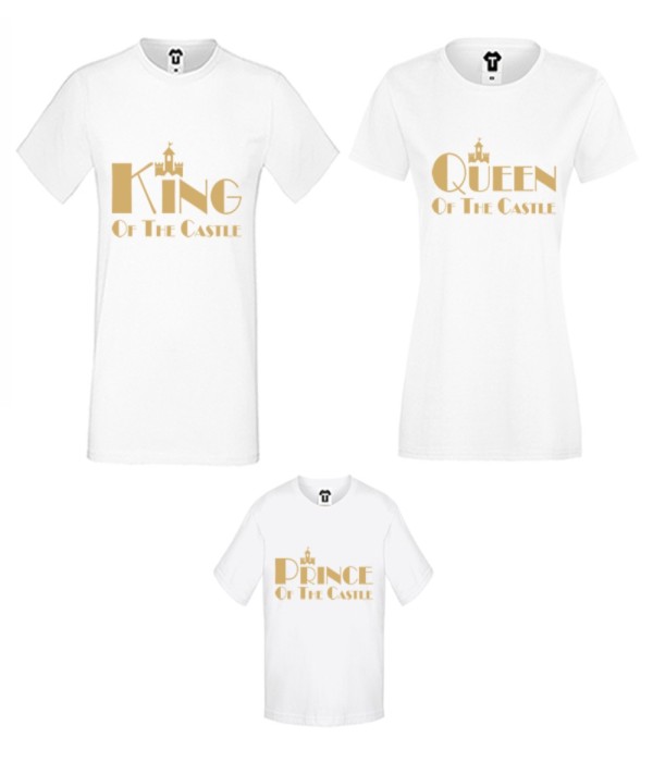 Set-uri de tricouri pentru familie pe alb sau pe negru King, Queen and Prince of the castle Set-uri de tricouri pentru familie pe alb sau pe negru King, Queen and Prince of the castle