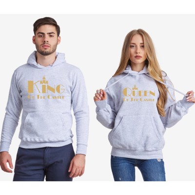 Hanorace pentru cupluri pe gri sau pe albastru inchis King and Queen of the castle gri Hanorace pentru cupluri pe gri sau pe albastru inchis King and Queen of the castle gri