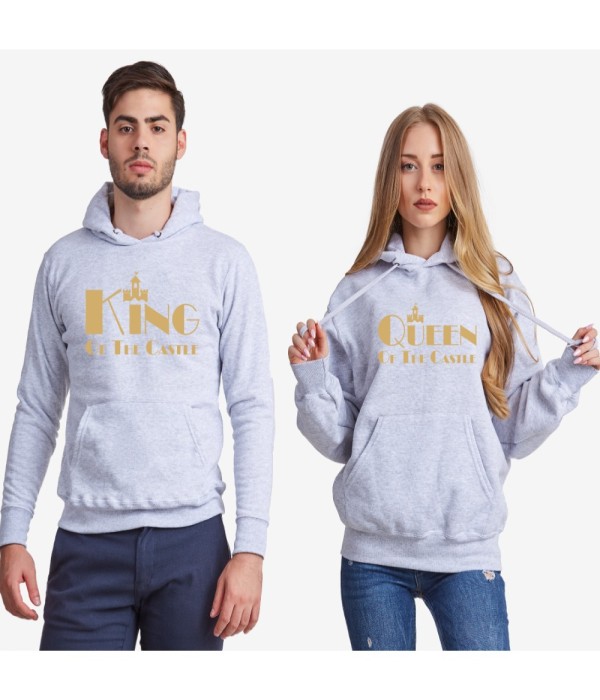 Hanorace pentru cupluri pe gri sau pe albastru inchis King and Queen of the castle gri Hanorace pentru cupluri pe gri sau pe albastru inchis King and Queen of the castle gri