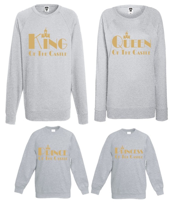 Set bluze pentru familie pe gri King, Queen, Prince and Princess of the castle Set bluze pentru familie pe gri King, Queen, Prince and Princess of the castle
