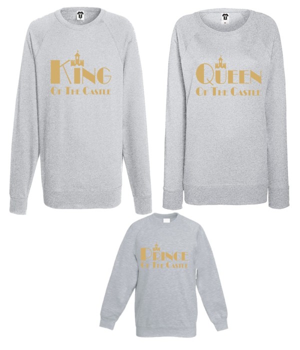 Set bluze pentru mama, tata si copil pe gri King, Queen and Prince of the castle Set bluze pentru mama, tata si copil pe gri King, Queen and Prince of the castle
