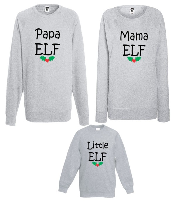 Set bluze mama, tata si copil Papa, Mama and Little Elf Set bluze mama, tata si copil Papa, Mama and Little Elf