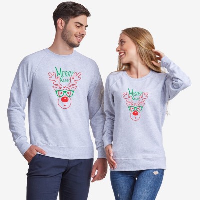 Bluze pentru cupluri pe gri sau albastru inchis Merry Christmas Couple