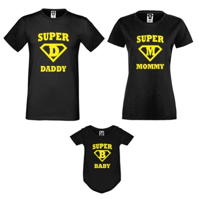 Set-uri de familie pe alb sau pe negru Super Daddy, Mommy and Baby Set-uri de familie pe alb sau pe negru Super Daddy, Mommy and Baby