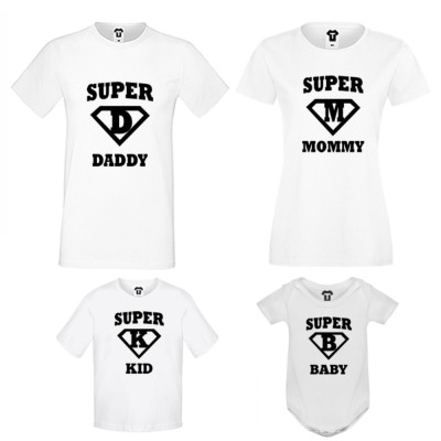 Set-uri de familie pe alb sau pe negru Super Daddy, Mommy, Kid and Baby