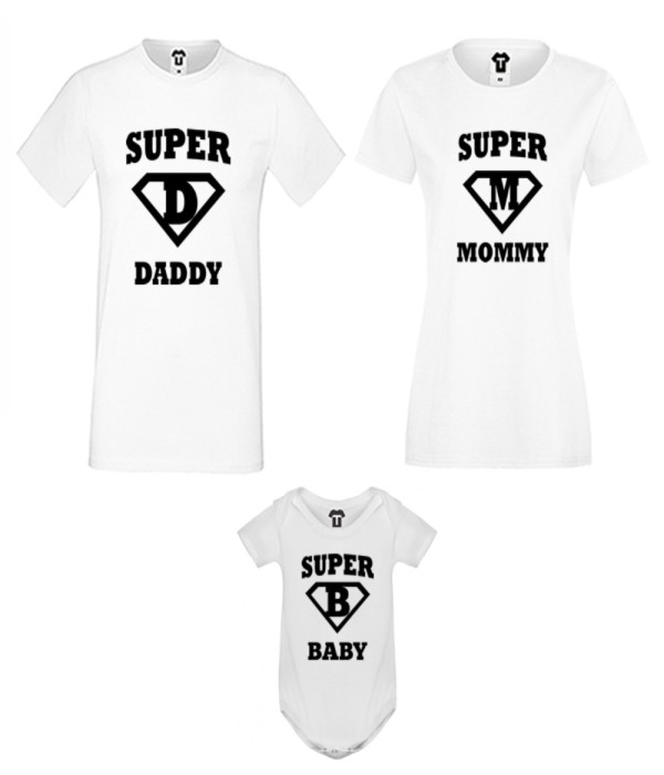 Set-uri de familie pe alb sau pe negru Super Daddy, Mommy and Baby Set-uri de familie pe alb sau pe negru Super Daddy, Mommy and Baby