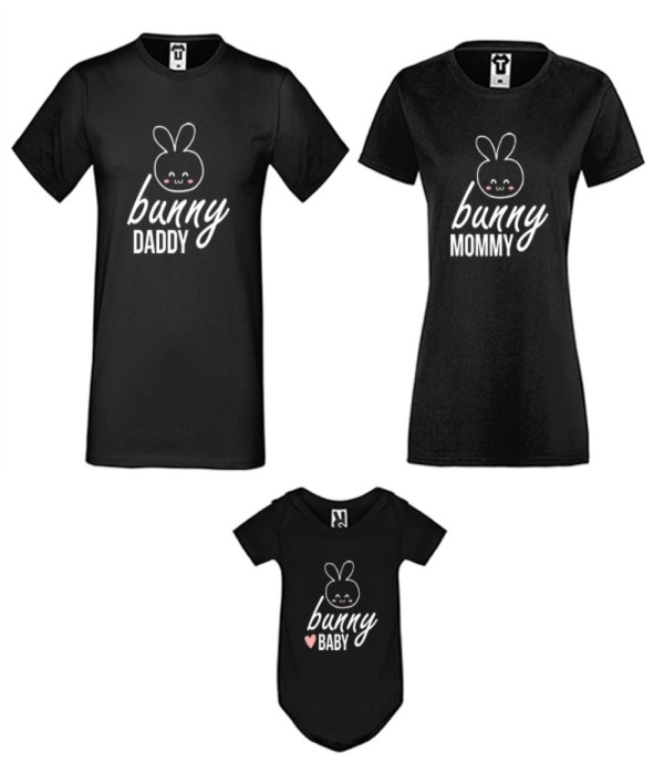Set pentru familie pe alb sau negru Bunny Daddy, Mommy and baby