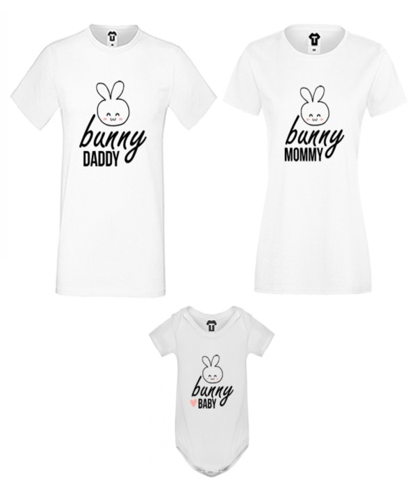 Set pentru familie pe alb sau negru Bunny Daddy, Mommy and baby