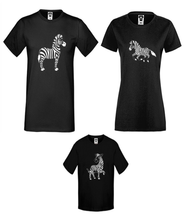Set tricouri de familie pe alb sau negru Zebra Family
