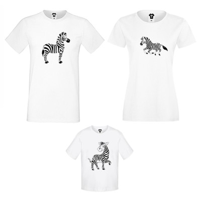 Set tricouri de familie pe alb sau negru Zebra Family