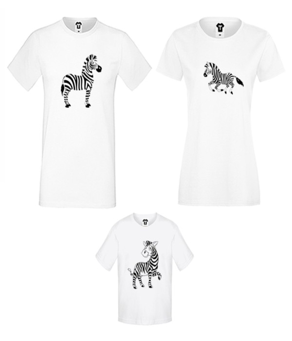 Set tricouri de familie pe alb sau negru Zebra Family