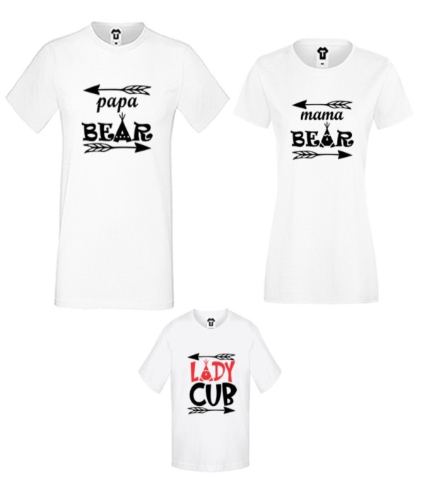 Set tricouri pentru familie pe alb sau negru Bear Family Set tricouri pentru familie pe alb sau negru Bear Family