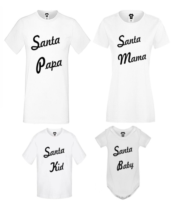 Set tricouri pentru familie pe alb sau negru Santa Family Set tricouri pentru familie pe alb sau negru Santa Family