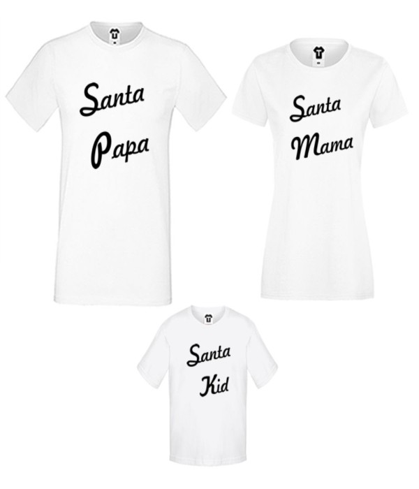 Set tricouri pentru familie pe alb sau pe negru Santa Family Set tricouri pentru familie pe alb sau pe negru Santa Family