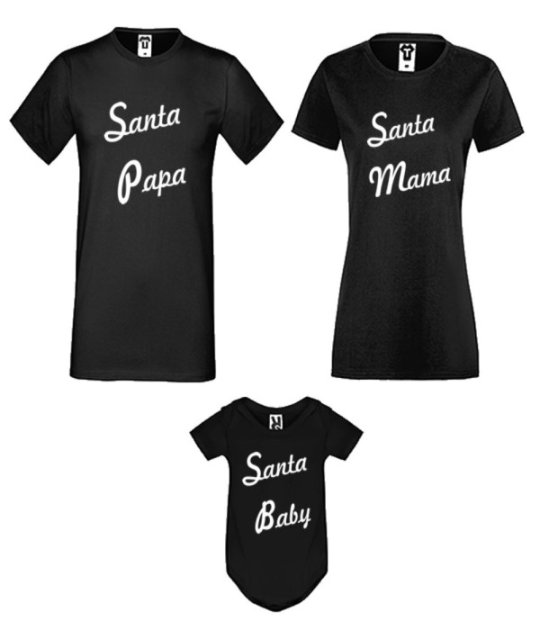 Set tricouri pentru familie pe alb sau negru Santa Family