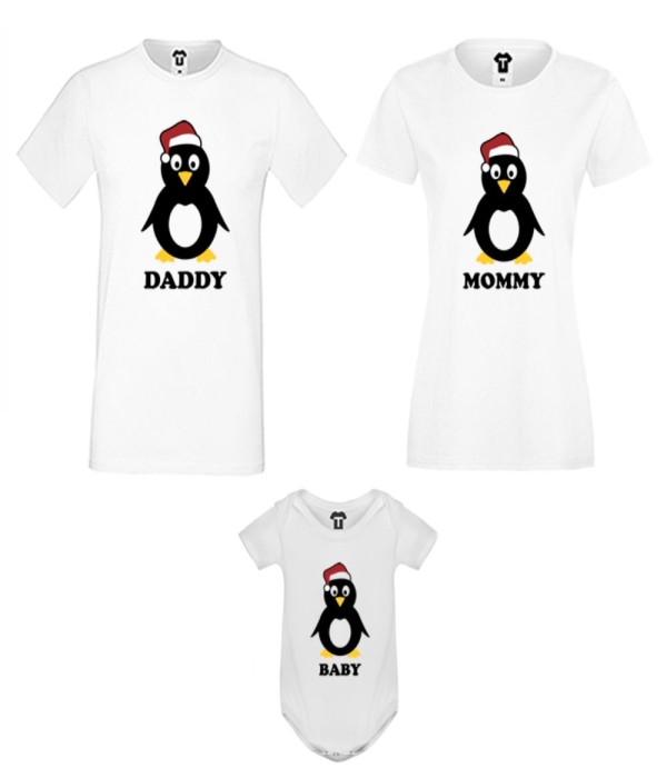 Set tricouri pentru familie pe alb Penguin Family