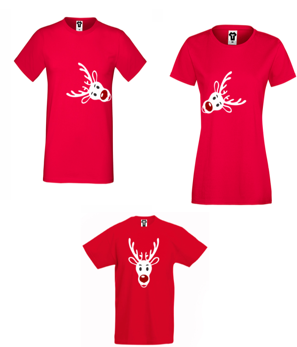 Set tricouri pentru familie pe rosu Rudolph Set tricouri pentru familie pe rosu Rudolph