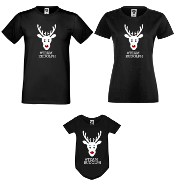 Set tricouri si body pentru familie pe negru #Team Rudolph