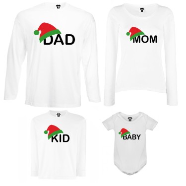 Set tricouri de familie cu maneca lunga si body pe alb sau negru Family Christmas Hats