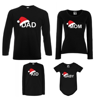 Set tricouri de familie cu maneca lunga si body pe alb sau negru Family Christmas Hats Set tricouri de familie cu maneca lunga si body pe alb sau negru Family Christmas Hats