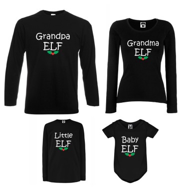 Set tricouri de familie cu maneca lunga si body pe alb sau negru Grandpa, Grandma, Little and Baby Elf Set tricouri de familie cu maneca lunga si body pe alb sau negru Grandpa, Grandma, Little and Baby Elf