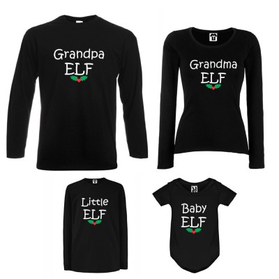 Set tricouri de familie cu maneca lunga si body pe alb sau negru Grandpa, Grandma, Little and Baby Elf Set tricouri de familie cu maneca lunga si body pe alb sau negru Grandpa, Grandma, Little and Baby Elf
