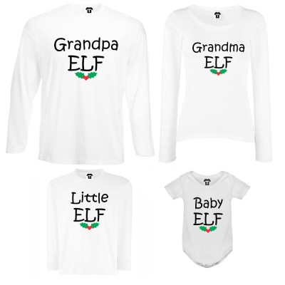 Set tricouri de familie cu maneca lunga si body pe alb sau negru Grandpa, Grandma, Little and Baby Elf Set tricouri de familie cu maneca lunga si body pe alb sau negru Grandpa, Grandma, Little and Baby Elf