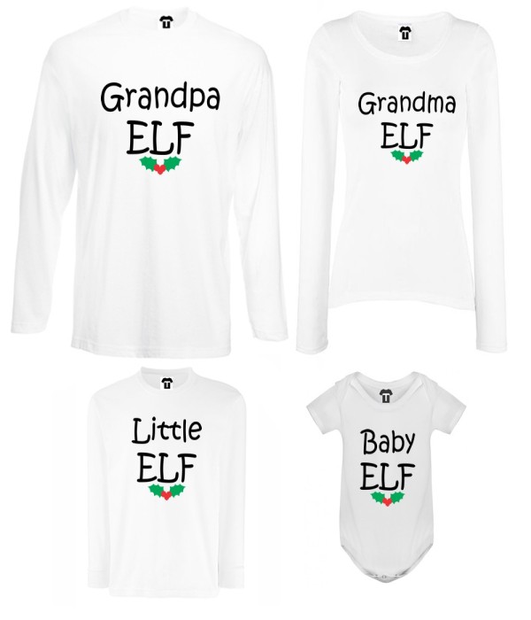 Set tricouri de familie cu maneca lunga si body pe alb sau negru Grandpa, Grandma, Little and Baby Elf Set tricouri de familie cu maneca lunga si body pe alb sau negru Grandpa, Grandma, Little and Baby Elf