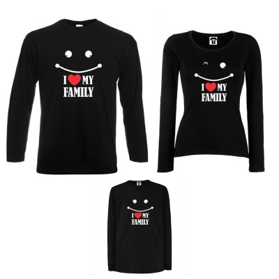 Set tricouri de familie cu maneca lunga pe alb sau negru I love my family Set tricouri de familie cu maneca lunga pe alb sau negru I love my family
