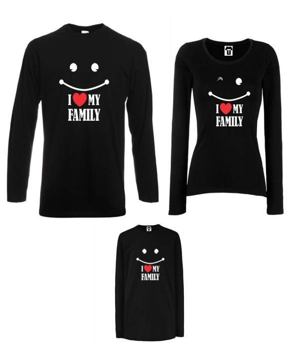 Set tricouri de familie cu maneca lunga pe alb sau negru I love my family Set tricouri de familie cu maneca lunga pe alb sau negru I love my family