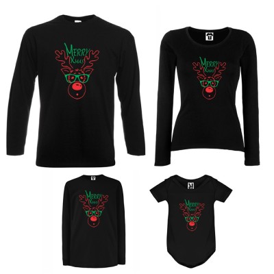 Set tricouri de familie cu maneca lunga si body pe alb sau negru Merry Christmas