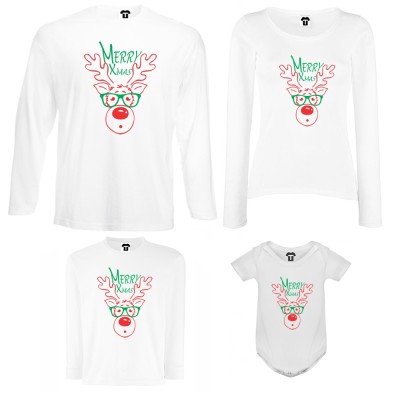 Set tricouri de familie cu maneca lunga si body pe alb sau negru Merry Christmas