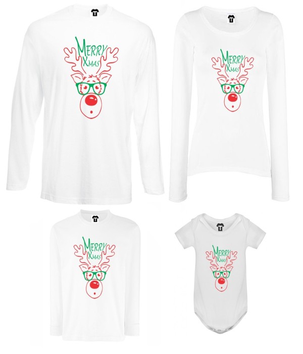 Set tricouri de familie cu maneca lunga si body pe alb sau negru Merry Christmas