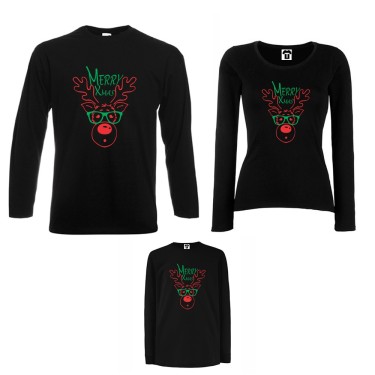 Set tricouri de familie cu maneca lunga pe alb sau negru Merry Christmas