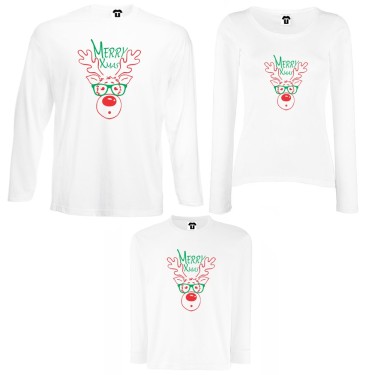 Set tricouri de familie cu maneca lunga pe alb sau negru Merry Christmas