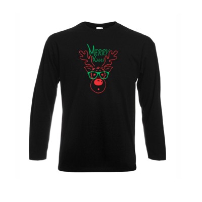 Tricou de barbat cu maneca lunga pe alb sau negru Merry Christmas