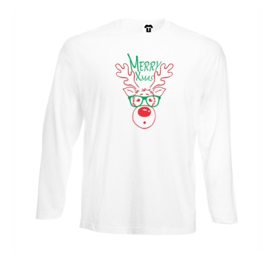 Tricou de barbat cu maneca lunga pe alb sau negru Merry Christmas