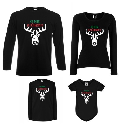Set tricouri de familie cu maneca lunga si body pe alb sau negru Oh Deer It's Christmas Set tricouri de familie cu maneca lunga si body pe alb sau negru Oh Deer It's Christmas