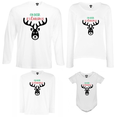 Set tricouri de familie cu maneca lunga si body pe alb sau negru Oh Deer It's Christmas Set tricouri de familie cu maneca lunga si body pe alb sau negru Oh Deer It's Christmas
